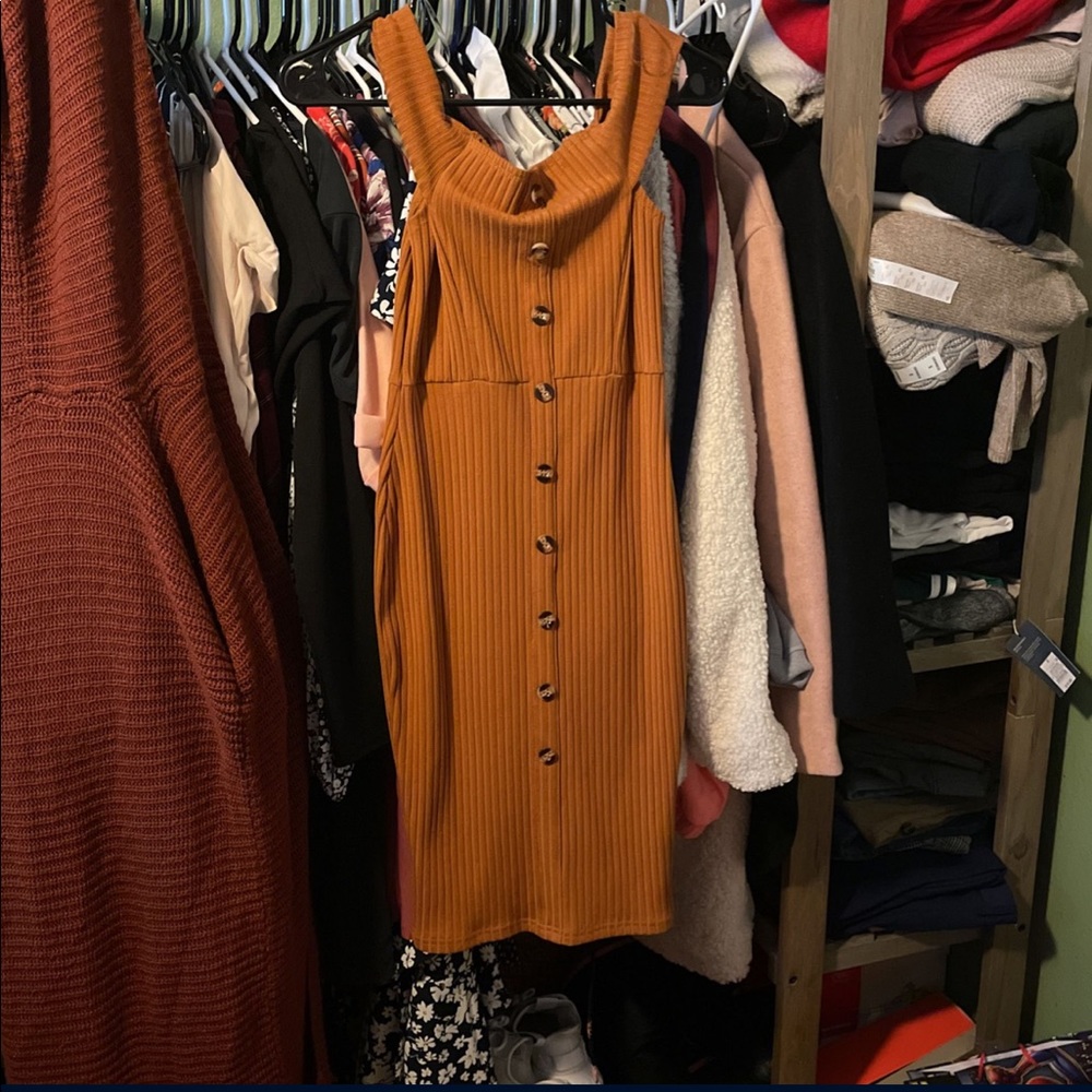 Off the shoulder burn orange dress
